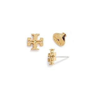 Gold Tory Burch Emblem Earrings