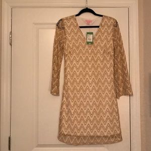 Never worn Lilly Pulitzer crocheted gold dress