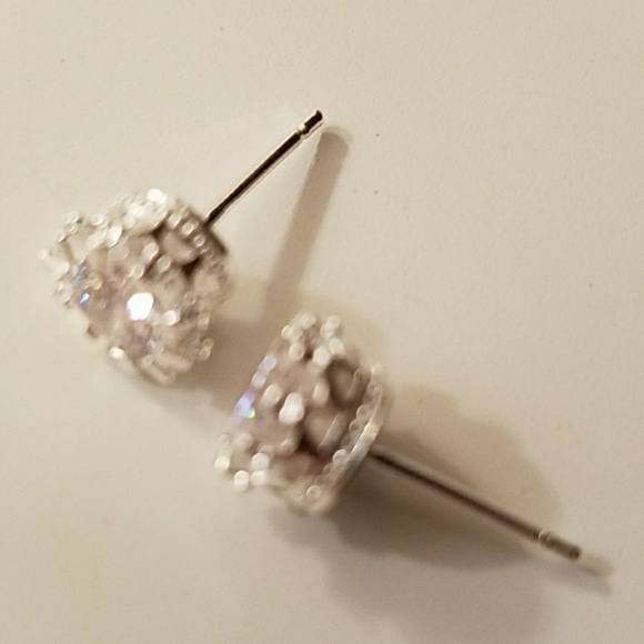 Silver Crystal Stud Earrings - Picture 2 of 3