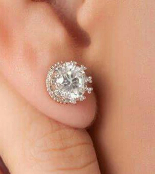 Silver Crystal Stud Earrings - Picture 3 of 3