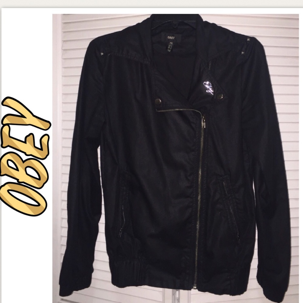 Obey Black Wind Breaker Bomber style Jacket