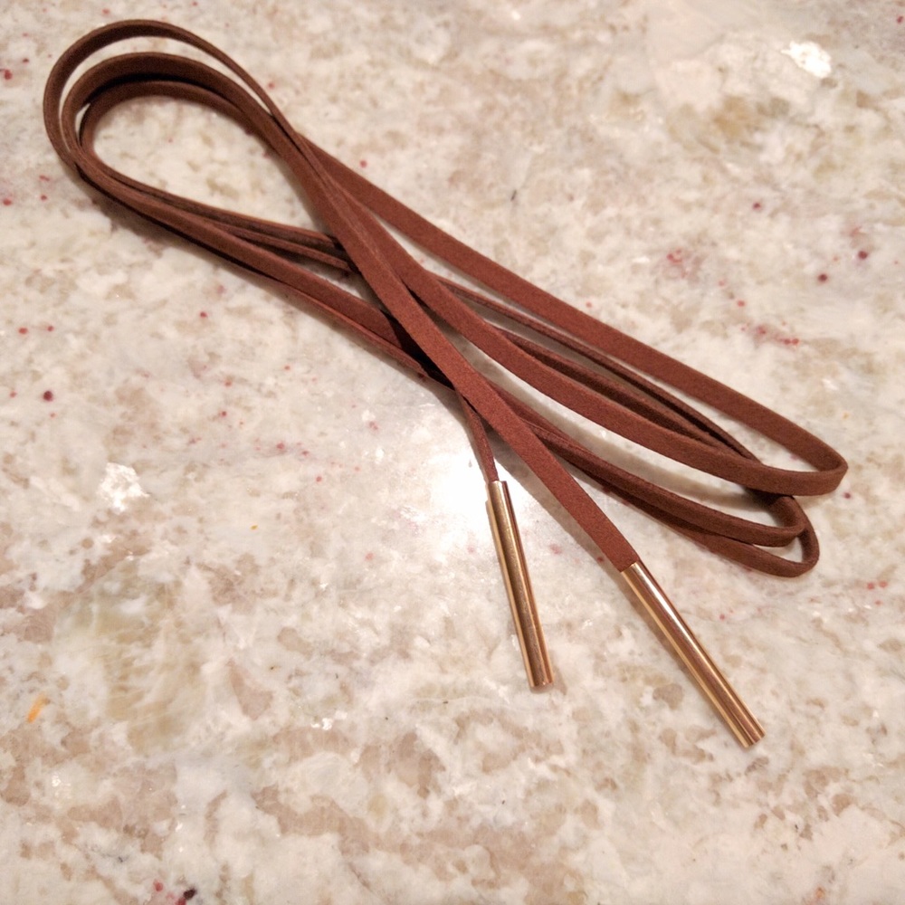 Brown Leather Wrap Choker necklace with gold ends