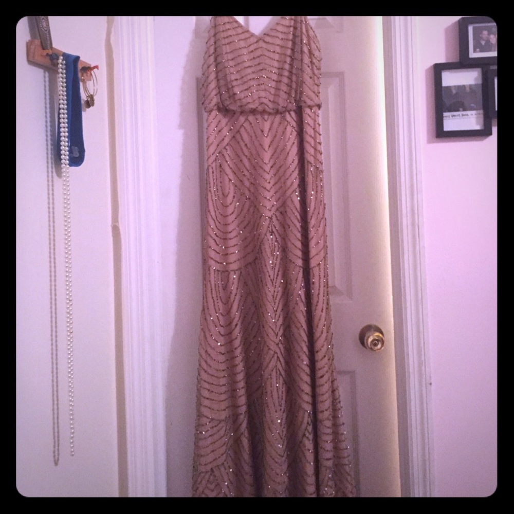 Adrianna Papell Long Blouson Dress Taupe/Pink