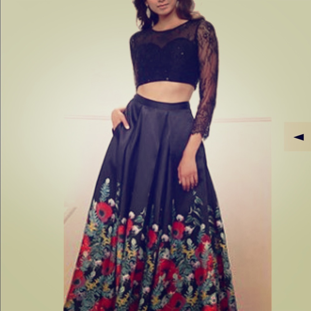 Two piece floral prom dress