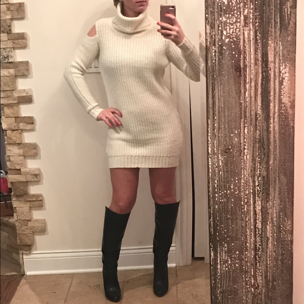 Off white sweater dress with cold shoulders