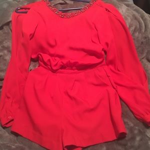 GUESS Women's Long-Sleeve Beaded V-Back Romper,