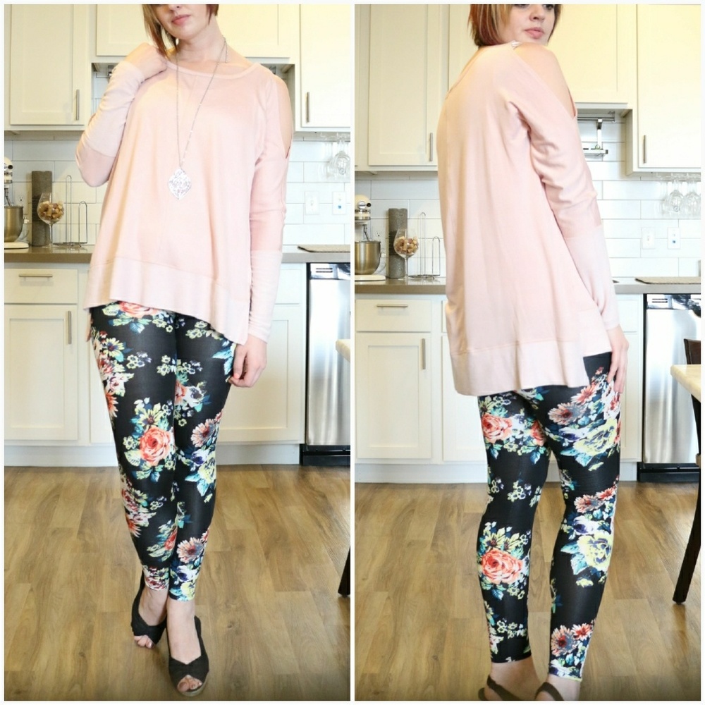 •Leggings Sale•  Black Floral Print Leggings - Picture 3 of 5