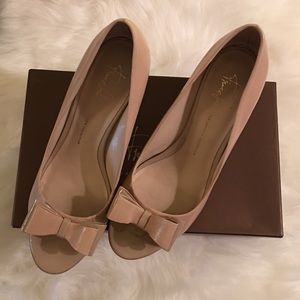 Franco Sarto Nude Leather Wedges