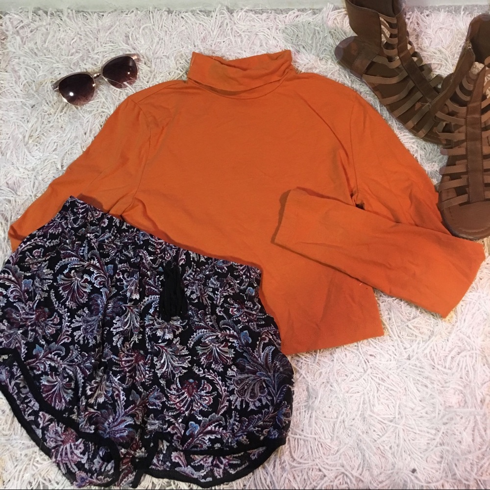 Orange Crop Top Turtle Neck