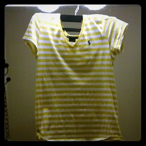 Yellow and white striped WOMENS POLO SHIRT