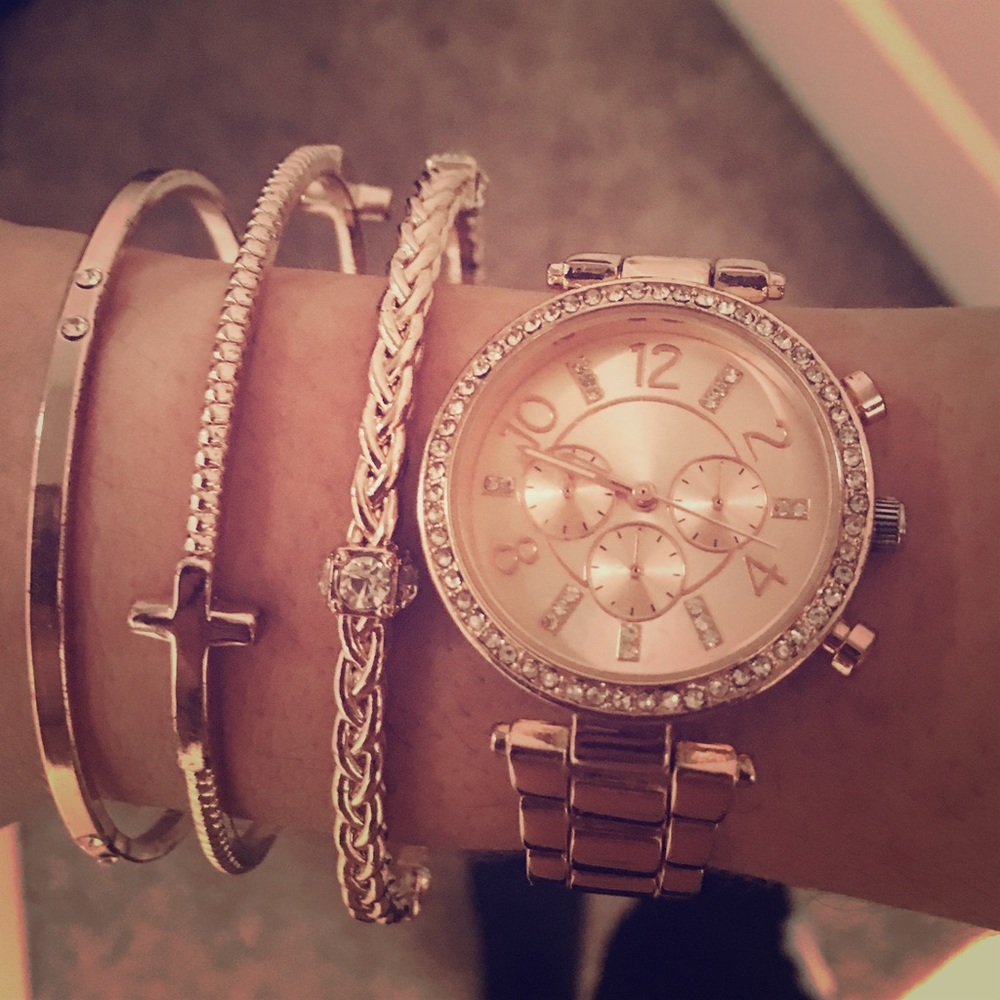 Rose Gold Watch+3 Rose Gold Bangles
