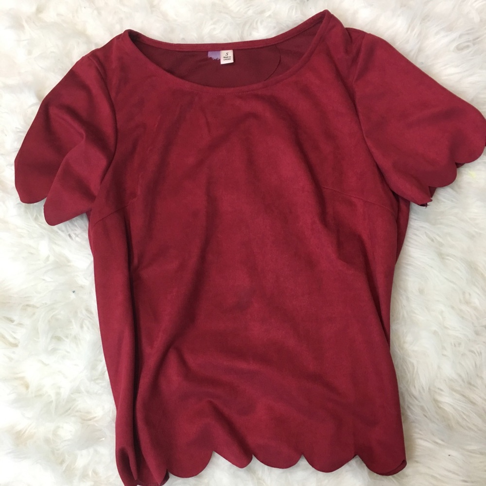 francesca's open back burgundy scallop