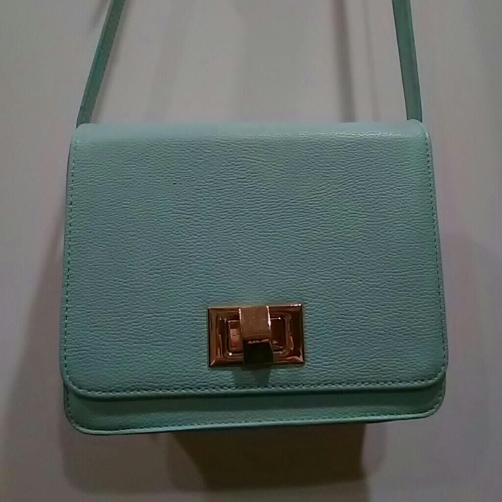 mint green cross body bag w gold detailing | f21