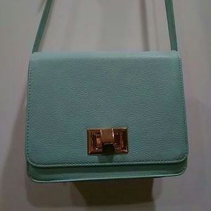 mint green cross body bag w gold detailing | f21