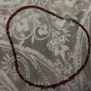 Red hand beaded necklace by California artist