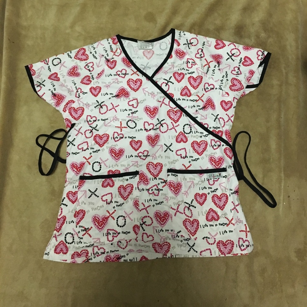 Valentine's scrub top tie back