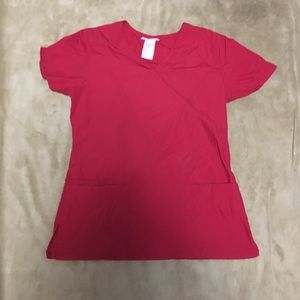 Red draw string scrub top