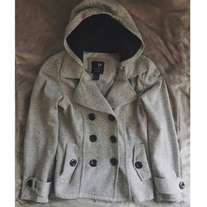 Gray Herringbone Hooded Pea Coat/Jacket