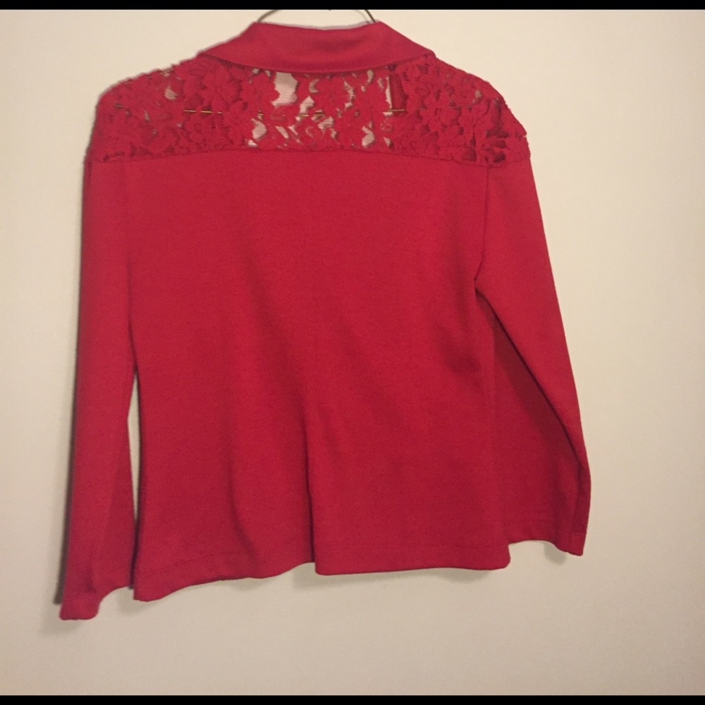 Red 1/4 sleeve Blazer with Lace Cutout in Back