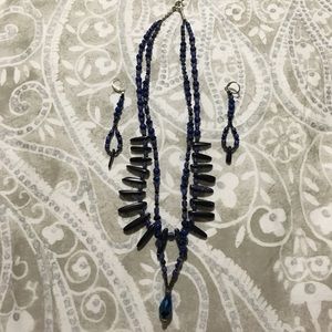 Midnight Blue Hand Beaded necklace with earrings