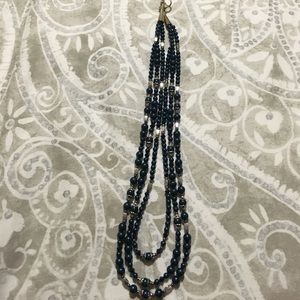 Dark blue-green hand beaded necklace