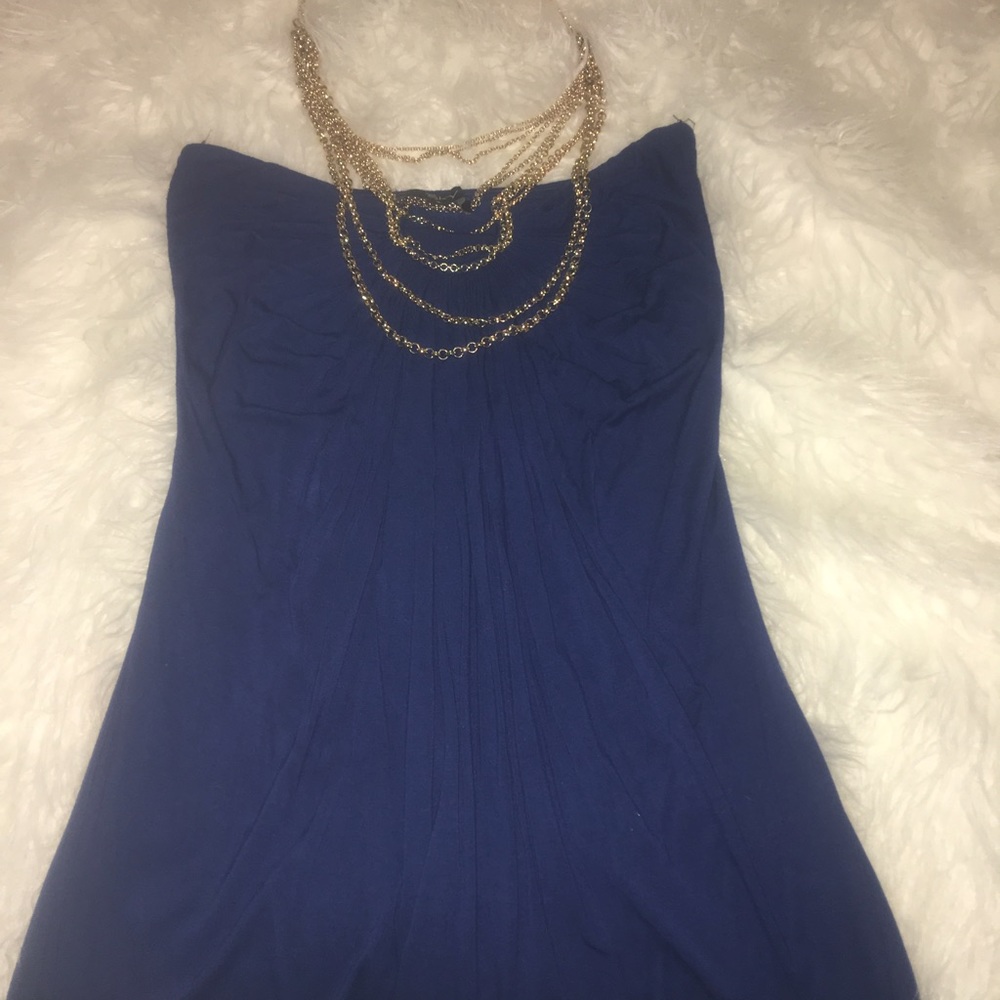 Navy Sky Dress w/ Gold Chain Necklace attached