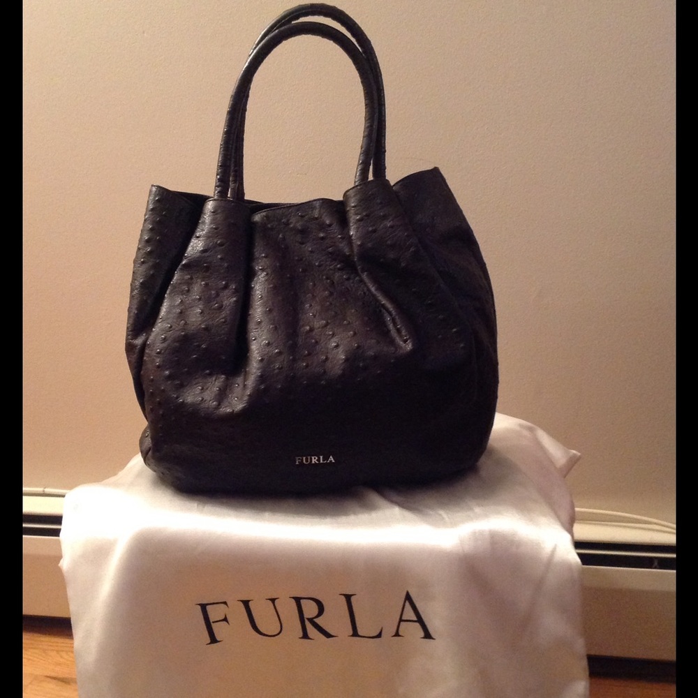 Furla Ostrich Embossed Pompidou Shoulder Bag