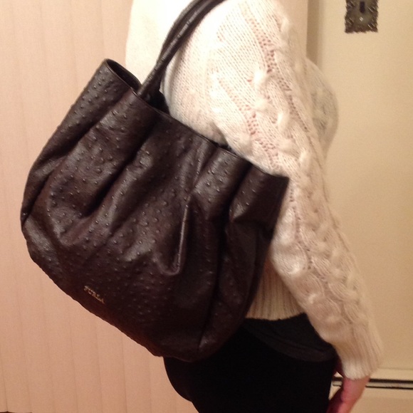 Furla Ostrich Embossed Pompidou Shoulder Bag - Picture 4 of 6