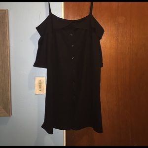 Black off the shoulder buttoned dress