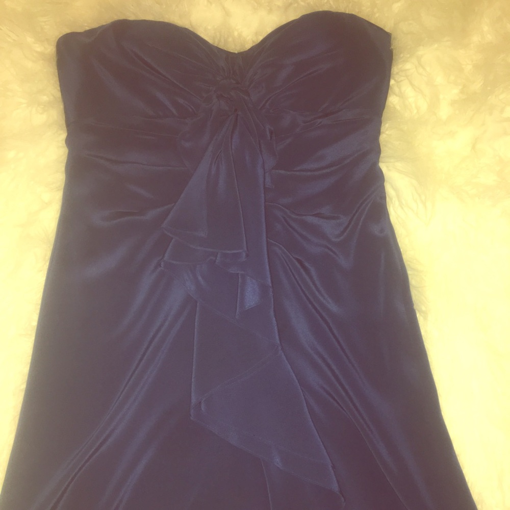 Strapless Navy Ruffled front mini dress