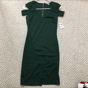Green mini dress small asymmetric hem