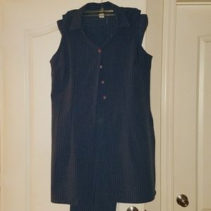 Blue Pinstripe Sleeveless Pants Suit