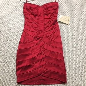 Arden b Red satin sweetheart strapless Mini dress