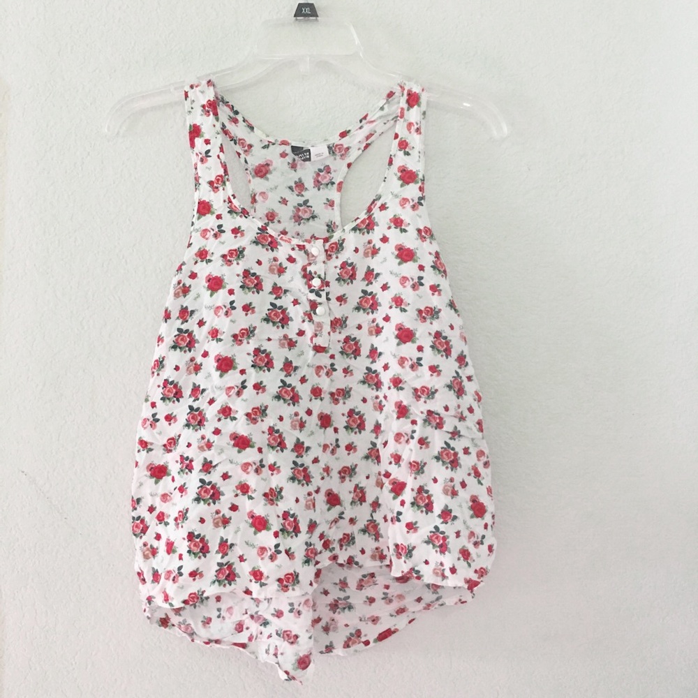 White Floral Racerback Tank Top