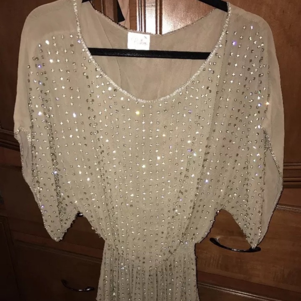 Parker taupe rhinestone tunic dress xs