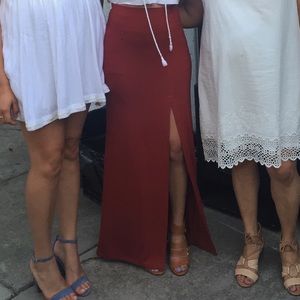 burgundy long slit skirt