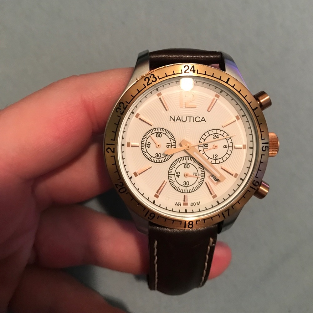 100% authentic leather Nautica men watch