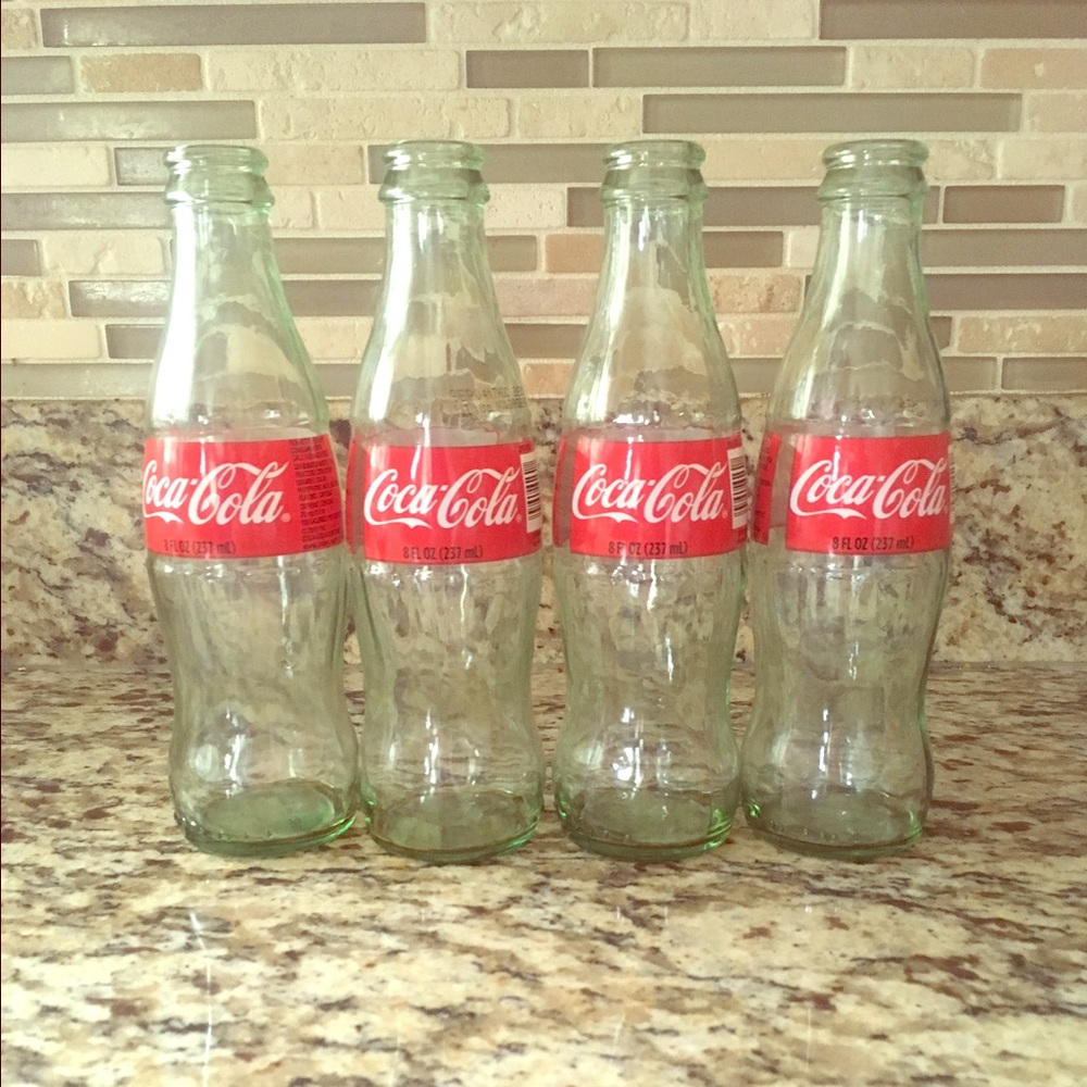 4 Empty Glass Coke Bottles