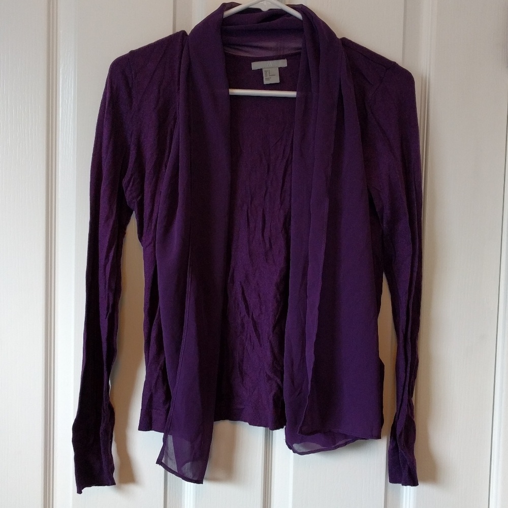 H&M open purple cardigan with sheer front panels