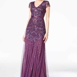 Adriana Papell cap sleeve embellished gown