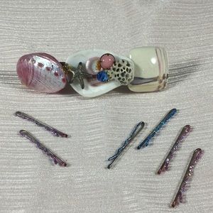 Shell Barrette & Tiny Glitter Bobby Pins Set of 3