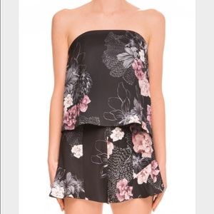 Keepsake strapless floral pink and charcoal top