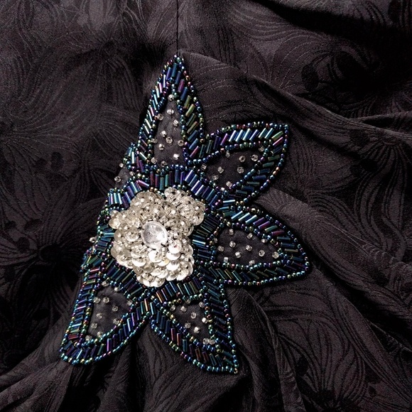 Vintage 90s Emily Daniell Silk Beaded Bustier Side Drape Bodycon Minidress S M - Picture 3 of 6