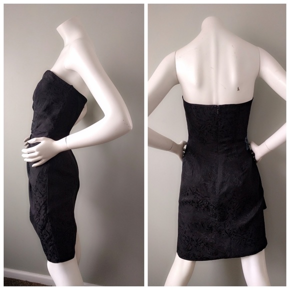 Vintage 90s Emily Daniell Silk Beaded Bustier Side Drape Bodycon Minidress S M - Picture 4 of 6