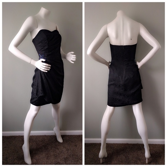Vintage 90s Emily Daniell Silk Beaded Bustier Side Drape Bodycon Minidress S M - Picture 5 of 6