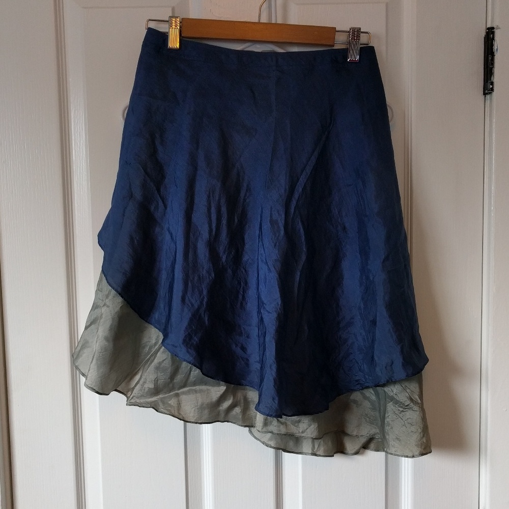 100% Thai silk wrap skirt. Vintage blue & silver