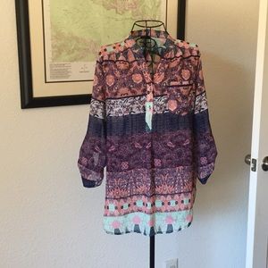 Rue 21 colorful, aztec inspired sheer blouse.