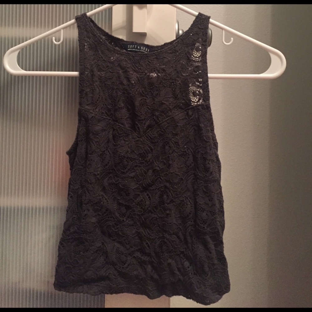 Gray Lace Cropped Tank Top