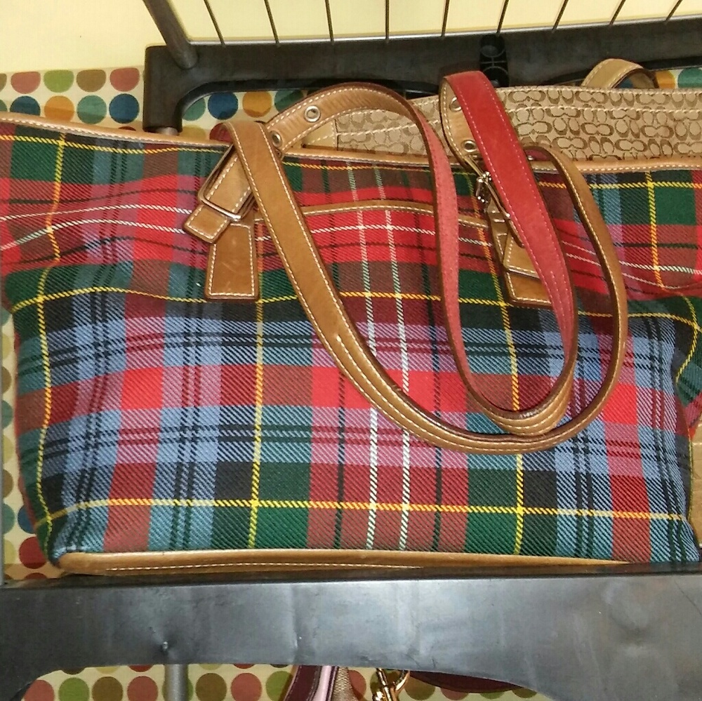 Plaid coach tote