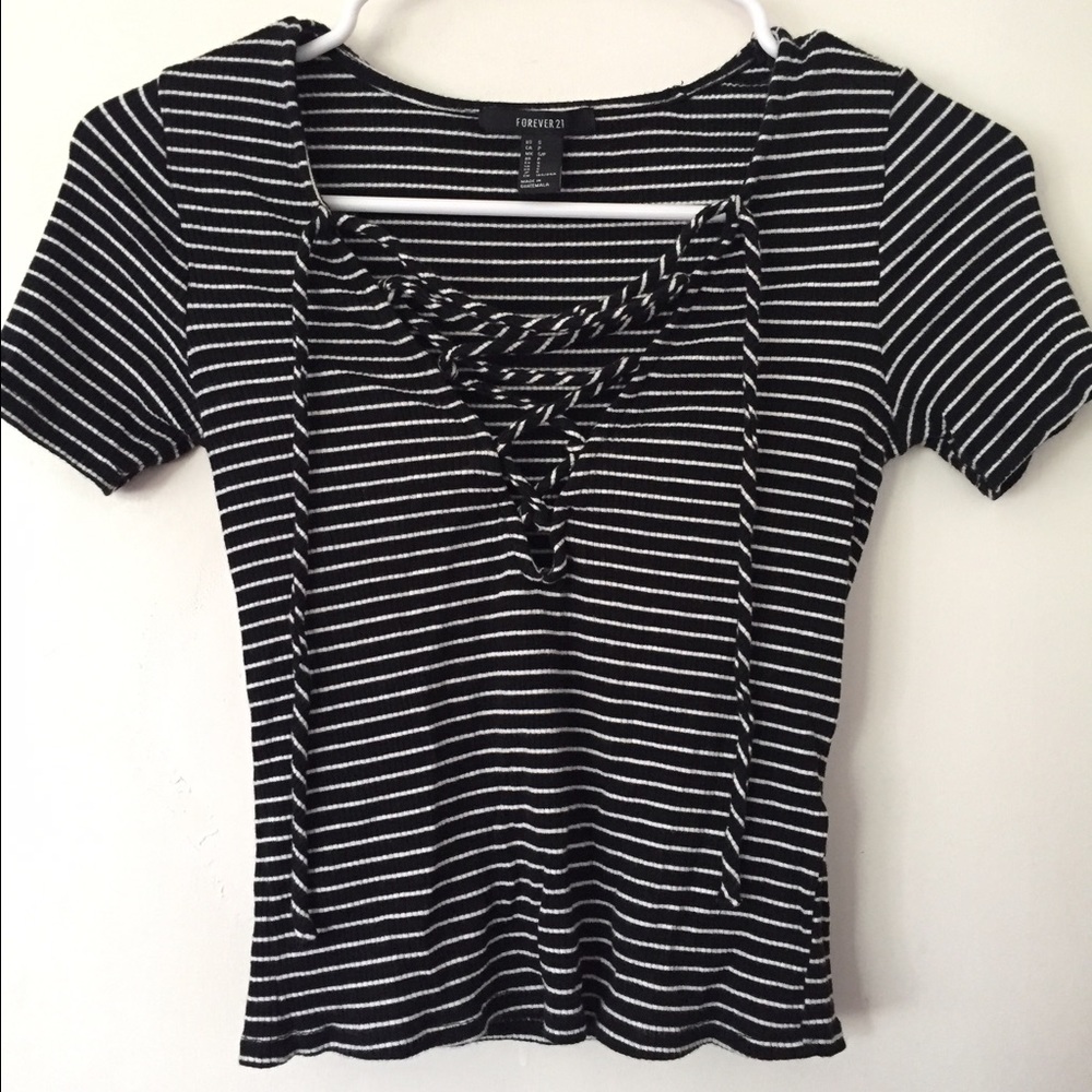 Stripped lace front top